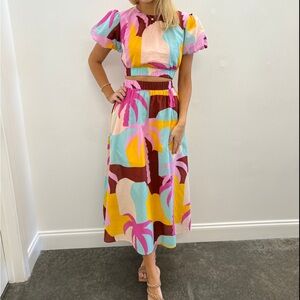 Mink Pink Pastel Crop Top & Midi Skirt Tropical Set